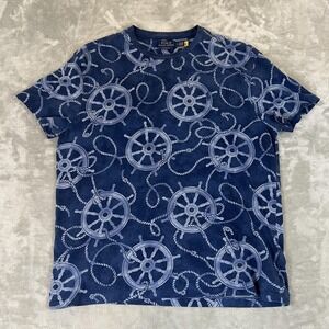 Polo Ralph Lauren Shirt Mens Large Blue Classic Fit Nautical Wheel Rope Graphic
